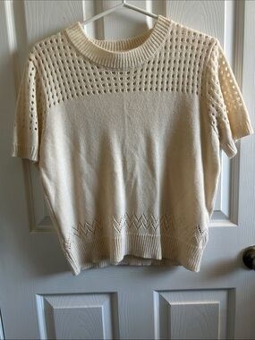 SHEIN Cream Openwork Short-Sleeve Knit Top